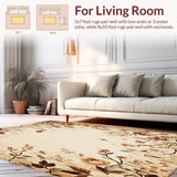 Ultra Soft Area Rug, Non Slip, Stain Resistant, Washable Area Rugs for Living Room, Bedroom, Countryside Collection Rustic Floral Medley Design(Beige)