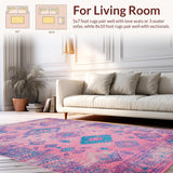 Ultra Soft Area Rug, Non Slip, Stain Resistant, Washable Area Rugs for Living Room, Bedroom, Elegant Retro Linear Aesthetics(Pink)