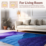Ultra Soft Area Rug, Non Slip, Stain Resistant, Washable Area Rugs for Living Room, Bedroom, Chic Curved Gradient Waves(Purple)