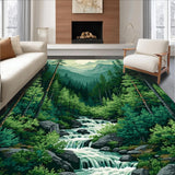 Ultra Soft Area Rug, Non Slip, Stain Resistant, Washable Area Rugs for Living Room, Bedroom, Charming Pine Tree Landscape(Green)