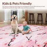 Ultra Soft Area Rug, Non Slip, Stain Resistant, Washable Area Rugs for Living Room, Bedroom, Graceful Floral Artistry Theme(Pink)