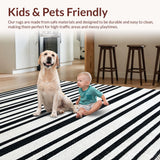 Ultra Soft Area Rug, Non Slip, Stain Resistant, Washable Area Rugs for Living Room, Bedroom, Minimalist Monochrome Linear Pattern Rug with Bold Black and White Stripes(Black)