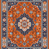 Ultra Soft Area Rug, Non Slip, Stain Resistant, Washable Area Rugs for Living Room, Bedroom, Whimsical Floral Round Design(Orange)