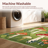 Ultra Soft Area Rug, Non Slip, Stain Resistant, Washable Area Rugs for Living Room, Bedroom, Whimsical Floral Snail Motif(Green)