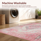 Ultra Soft Area Rug, Non Slip, Stain Resistant, Washable Area Rugs for Living Room, Bedroom, Trendy Striped Earthy Palette(Pink)