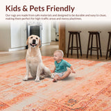 Ultra Soft Area Rug, Non Slip, Stain Resistant, Washable Area Rugs for Living Room, Bedroom, Cozy Orange and Gray Medallion(Orange)