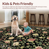 Ultra Soft Area Rug, Non Slip, Stain Resistant, Washable Area Rugs for Living Room, Bedroom, Contemporary Lush Floral Ensemble(Black)