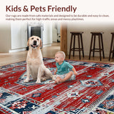 Ultra Soft Area Rug, Non Slip, Stain Resistant, Washable Area Rugs for Living Room, Bedroom, Contemporary Distressed Geometric Style(Red)