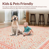 Ultra Soft Area Rug, Non Slip, Stain Resistant, Washable Area Rugs for Living Room, Bedroom, Modern Beige and Coral Diamond Trellis(Red)