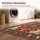 Ultra Soft Area Rug, Non Slip, Stain Resistant, Washable Area Rugs for Living Room, Bedroom, Scandinavian Floral Bohemian(Red)