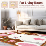 Ultra Soft Area Rug, Non Slip, Stain Resistant, Washable Area Rugs for Living Room, Bedroom, Cozy Nature-Inspired Bunny Artwork(Brown)