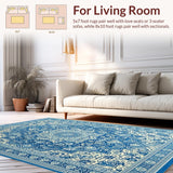 Ultra Soft Area Rug, Non Slip, Stain Resistant, Washable Area Rugs for Living Room, Bedroom, Striking Tropical Print with Medallions(Blue)