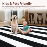 Ultra Soft Area Rug, Non Slip, Stain Resistant, Washable Area Rugs for Living Room, Bedroom, Stylish Black/White Carpet Classic Stripe Pattern Rug(Black)