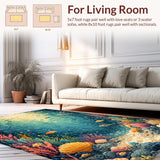 Ultra Soft Area Rug, Non Slip, Stain Resistant, Washable Area Rugs for Living Room, Bedroom, CDIWIDH Ocean Theme Carpet with Character Sharks(Blue)