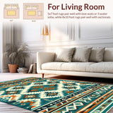 Vibrant Tribal Geometry Rug with Intricate Linear Motifs and Bold Shapes(Turquoise)