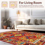Ultra Soft Area Rug, Non Slip, Stain Resistant, Washable Area Rugs for Living Room, Bedroom, Artistic Colorful Patchwork Motif(Red)