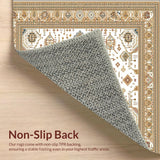 Ultra Soft Area Rug, Non Slip, Stain Resistant, Washable Area Rugs for Living Room, Bedroom, Geometric Diamond Medallion Area Earthy Toned Centerpiece(White)