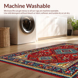 Ultra Soft Area Rug, Non Slip, Stain Resistant, Washable Area Rugs for Living Room, Bedroom, Rustic Colorful Geometric Motif(Red)
