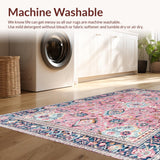 Ultra Soft Area Rug, Non Slip, Stain Resistant, Washable Area Rugs for Living Room, Bedroom, Trendy Floral Blush Blue Harmony(Pink)