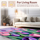Ultra Soft Area Rug, Non Slip, Stain Resistant, Washable Area Rugs for Living Room, Bedroom, Whimsical Flower Vase Artful Touch(Purple)