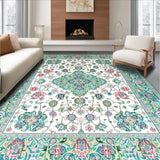 Ultra Soft Area Rug, Non Slip, Stain Resistant, Washable Area Rugs for Living Room, Bedroom, Vintage Eclectic Botanical Design(White)