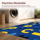 Ultra Soft Area Rug, Non Slip, Stain Resistant, Washable Area Rugs for Living Room, Bedroom, Fun Round Typography Aesthetic(Blue)