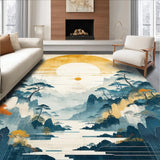 Ultra Soft Area Rug, Non Slip, Stain Resistant, Washable Area Rugs for Living Room, Bedroom, Tranquil Creamy Organic Lines(Yellow)