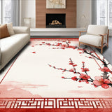 Ultra Soft Area Rug, Non Slip, Stain Resistant, Washable Area Rugs for Living Room, Bedroom, Elegant Ink Wash Botanical Motif(Red)
