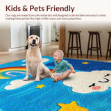 Ultra Soft Area Rug, Non Slip, Stain Resistant, Washable Area Rugs for Living Room, Bedroom, Whimsical Earth-Toned Nursery Playroom Rug(Blue)