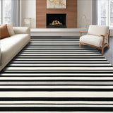 Ultra Soft Area Rug, Non Slip, Stain Resistant, Washable Area Rugs for Living Room, Bedroom, Hand Woven Rug: Bold Contrast Stripe Woven Floor Accent(Black)