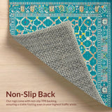 Ultra Soft Area Rug, Non Slip, Stain Resistant, Washable Area Rugs for Living Room, Bedroom, Elegant Teal Geometric Motif(Blue)