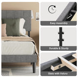 ODIKA Gray Low Profile Upholstered Platform Bed Frame (Full)