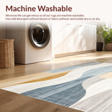 Abstract Contemporary with Layered Beige and Blue Geometric Waves(Beige)