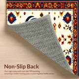 Ultra Soft Area Rug, Non Slip, Stain Resistant, Washable Area Rugs for Living Room, Bedroom, Country Rooster Design Area Slip Resistant Beige Multi Color Folk Art Style(White)