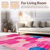 Ultra Soft Area Rug, Non Slip, Stain Resistant, Washable Area Rugs for Living Room, Bedroom, Dynamic Colorful Linear Motif(Pink)