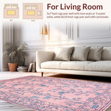 Ultra Soft Area Rug, Non Slip, Stain Resistant, Washable Area Rugs for Living Room, Bedroom, Contemporary Soft Botanical Design(Pink)
