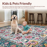 Ultra Soft Area Rug, Non Slip, Stain Resistant, Washable Area Rugs for Living Room, Bedroom, Chic Vintage Floral Arrangement(Gray)