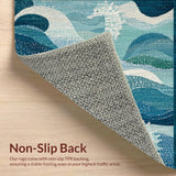Ultra Soft Area Rug, Non Slip, Stain Resistant, Washable Area Rugs for Living Room, Bedroom, Coastal Seahorse Low Pile Rug with Oceanic Blue Swirls and Nautical Motifs(Blue)