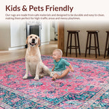 Ultra Soft Area Rug, Non Slip, Stain Resistant, Washable Area Rugs for Living Room, Bedroom, Chic Vintage Botanical Pattern(Pink)