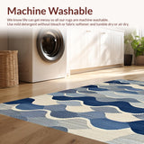 Ultra Soft Area Rug, Non Slip, Stain Resistant, Washable Area Rugs for Living Room, Bedroom, Serene Coastal Scallop Pattern(Blue)