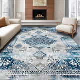 Ultra Soft Area Rug, Non Slip, Stain Resistant, Washable Area Rugs for Living Room, Bedroom, Artistic Vintage Floral Motif(Blue)