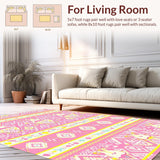 Ultra Soft Area Rug, Non Slip, Stain Resistant, Washable Area Rugs for Living Room, Bedroom, Bright Cheerful Bunny Artistry(Pink)