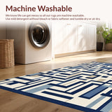 Ultra Soft Area Rug, Non Slip, Stain Resistant, Washable Area Rugs for Living Room, Bedroom, Modern Geometric Indoor/ Area Navy and Beige(Blue)