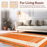 Ultra Soft Area Rug, Non Slip, Stain Resistant, Washable Area Rugs for Living Room, Bedroom, Vibrant Earthy Geometric Motif(Orange)