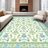 Ultra Soft Area Rug, Non Slip, Stain Resistant, Washable Area Rugs for Living Room, Bedroom, Elegant Soft Green Patterned Flourish(White)