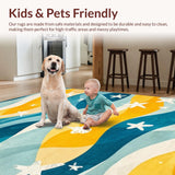 Ultra Soft Area Rug, Non Slip, Stain Resistant, Washable Area Rugs for Living Room, Bedroom, Surfboard Splash Rug with Ocean Wave Bands and Funky Nautical Graphic Elements(Yellow)