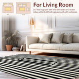 Ultra Soft Area Rug, Non Slip, Stain Resistant, Washable Area Rugs for Living Room, Bedroom, Contemporary Contrast Stripe Rug Featuring Bold Black and White Banding Designs(Black)