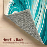 Ultra Soft Area Rug, Non Slip, Stain Resistant, Washable Area Rugs for Living Room, Bedroom, Funky Wave Coastal Area Rug with Aqua and Beige Tones(Blue)