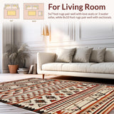 Ultra Soft Area Rug, Non Slip, Stain Resistant, Washable Area Rugs for Living Room, Bedroom, Rustic Neutral Toned Geometry(Red)