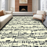 Ultra Soft Area Rug, Non Slip, Stain Resistant, Washable Area Rugs for Living Room, Bedroom, Eclectic Vintage Music Notes Motif(Black)